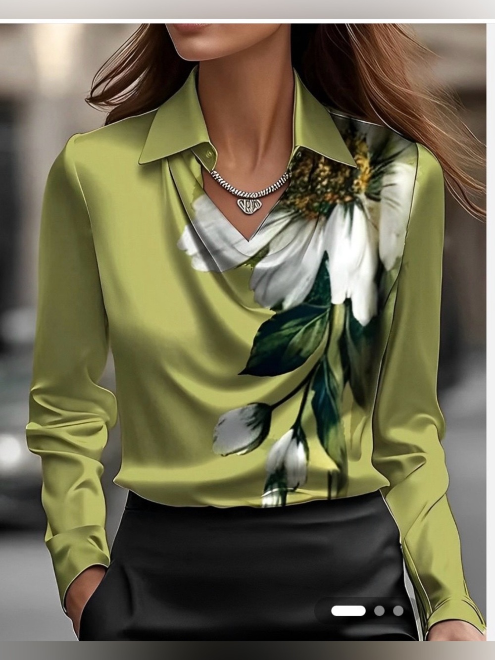 STYLEWE Olive Green Floral Collared Blouse
